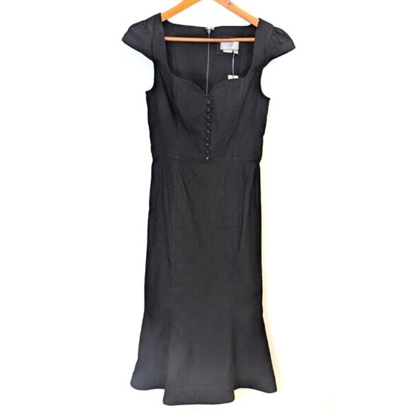 NWT Anthropologie | Cecily Fit & Flare Button Front Sweetheart Dress Black | XS - Picture 5 of 11